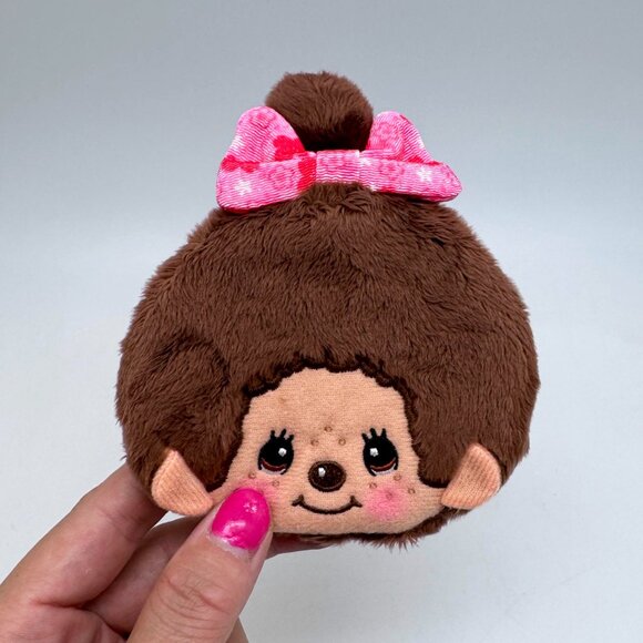 NEW Monchhichi-Chan Floral Bow Plush Coin Bag in Brown - Picture 3 of 3